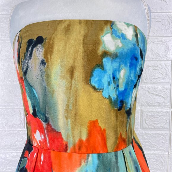 MOULINETTE SOEURS strapless abstract watercolor floral dress - SZ 10 - Picture 2 of 14